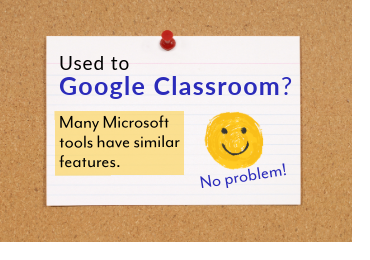 Used to Google Classroom?  Many Microsoft tools have similar features.